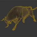 Detailed Black Bull Sculpture in Charging Pose on Gray Gradient Background