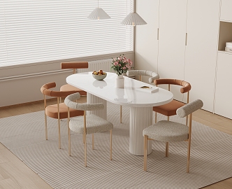 Cream wind dining table and chair combination 3d model