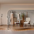 Modern Public Office Space Interior With Wooden Chairs Floor Lamps And Green Plants