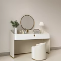 Modern White Dressing Table With Round Mirror Lamp Cosmetics And Potted Plant 3d model