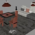 Modern Entertainment Table With Wooden Chairs And Sofa In Living Area