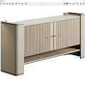 Modern Light Beige Sideboard With Vertical Striped Panels Gold Handles And Open Lower Shelf