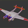 Red Wing Blue And White Fuselage Airplane With Twin Propellers And Tail Fins