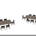 Modern Wooden Dining Table Set With Black Chairs And White Vase Decorative Bowl