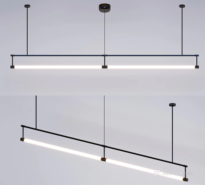 Modern Linear Pendant Light With Black Frame And White Light For Interior Design 3d model