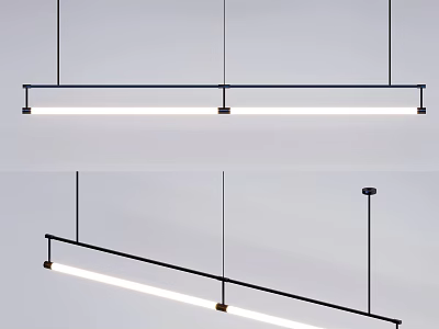 Modern Linear Pendant Light With Black Frame And White Light For Interior Design 3d model