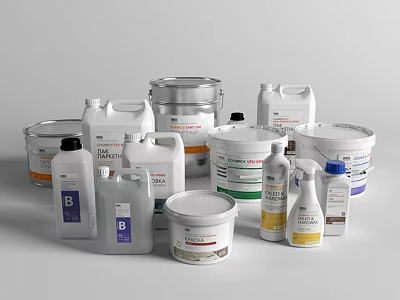 Assorted Cleaning Product Containers Combination With Plastic Bottles And Metal Buckets 3d model