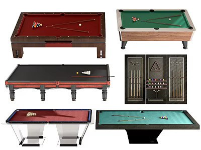 Public Facility Featuring Various Billiard Tables with Different Styles Accessories and Classic Designs 3d model