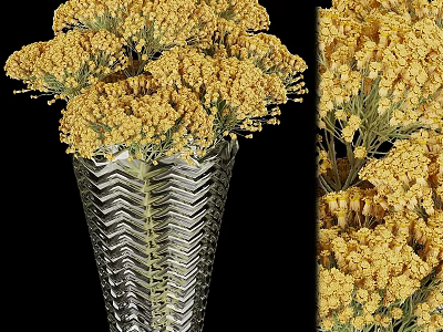 Decorative Ornament Set with Yellow Dried Flowers and Transparent Zigzag Vase 3d model