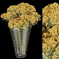Decorative Ornament Set with Yellow Dried Flowers and Transparent Zigzag Vase