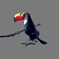 Vibrant Toucan Flying Bird With Red Yellow Orange Purple Beak Black Body And White Throat