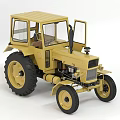 Yellow Functional Tractor With Cab Large Tires And Visible Engine Details 3d model