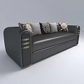 Black Three Seater Sofa With Patterned Cushions And Golden Accents 3d model