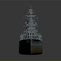 Detailed Military Warship 3D Model Featuring Gray Hull Orange Deck And Superstructure