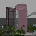 Cute Check-in Photo Spot With Pink Phone Booth Cloud Arch Rabbit Bench And Greenery 3d model