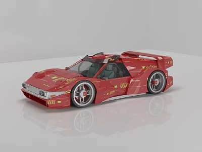 Red Sports Car With Streamlined Design Gold Patterns Two Door And Large Wheels 3d model