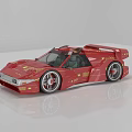 Red Sports Car With Streamlined Design Gold Patterns Two Door And Large Wheels