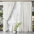 White Curtains With Sheer Layers For Modern Indoor Window Decor With Plant And Natural Light