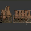 Terracotta Clay Pots Arranged in Wooden Crates for Storage Display Setup