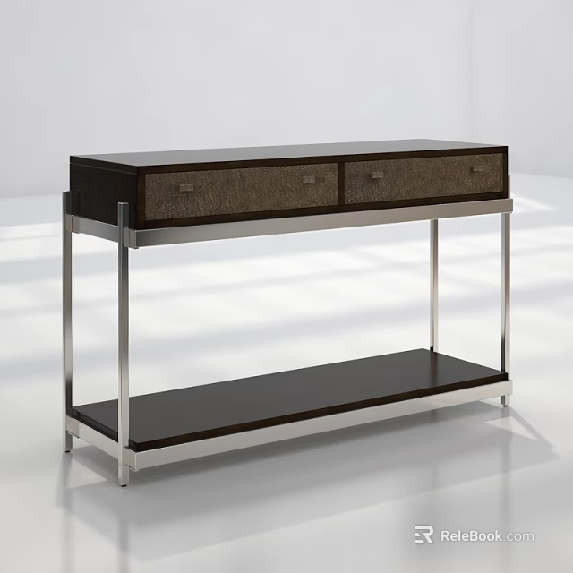 Modern Console Table With Metal Frame Two Drawers And Lower Dark Shelf 3d model 