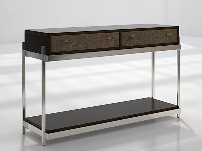 Modern Console Table With Metal Frame Two Drawers And Lower Dark Shelf 3d model