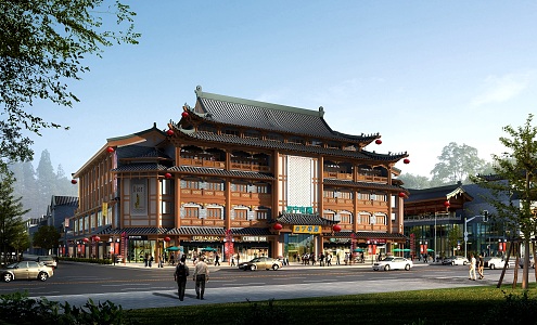 New Chinese Style Ancient Building Commercial Street 3d model