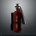 Red Fire Extinguisher With Gold Valve Silver Nozzle And Black Bracket 3d model