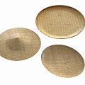 Three Round Woven Straw Trays For Home Decor And Serving Use 3d model