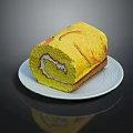 Delicious Yellow Cake Roll With Orange Decorations Served On White Plate 3d model