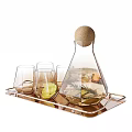 Glass Drinking Glasses Set With Infusion Bottle Cork Stopper And Fruit Decor On Tray