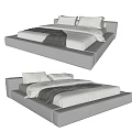 Modern Double Bed With White Sheets Gray Throw Blanket And Plush Pillows 3d model