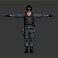 Man Wearing Blue Tactical Uniform With Body Armor Helmet and Outstretched Arms