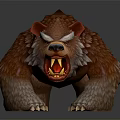 Ferocious Brown Bear Character With Red Ears Sharp Teeth And Roaring Expression