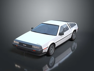White DMC DeLorean Classic Sports Car With Sleek Body And Retro Design 3d model