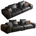 Modern Black Leather Three Seater Sofa With Decorative Accent Pillows 3d model