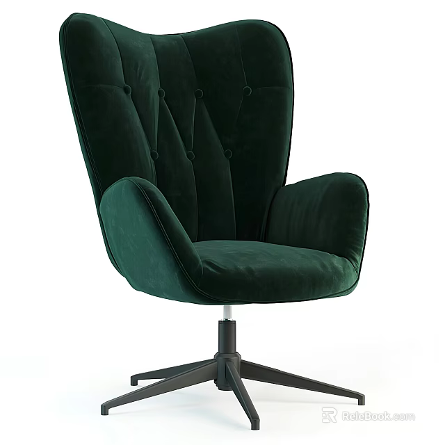 Green Velvet Office Chair With High Back Wide Armrests Swivel Five Star Metal Base 3d model 