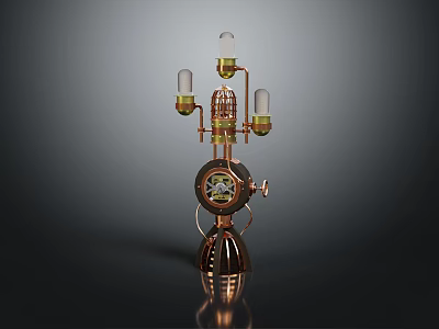 Steampunk Style Copper Metal Table Lamp With Glass Bulbs And Gear Design 3d model