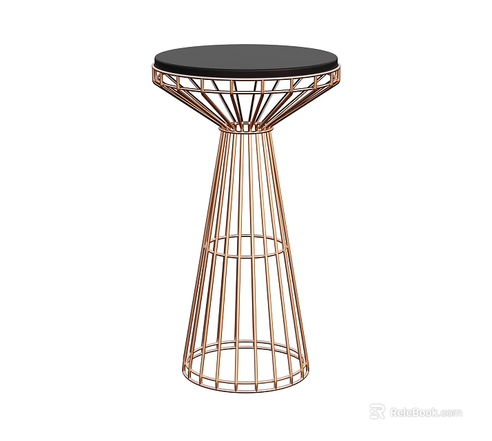 Modern Golden Metal Frame Stool With Black Circular Tabletop Design 3d model 