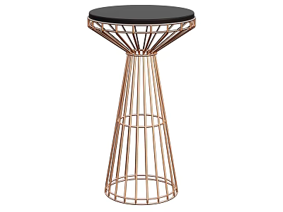 Modern Golden Metal Frame Stool With Black Circular Tabletop Design 3d model