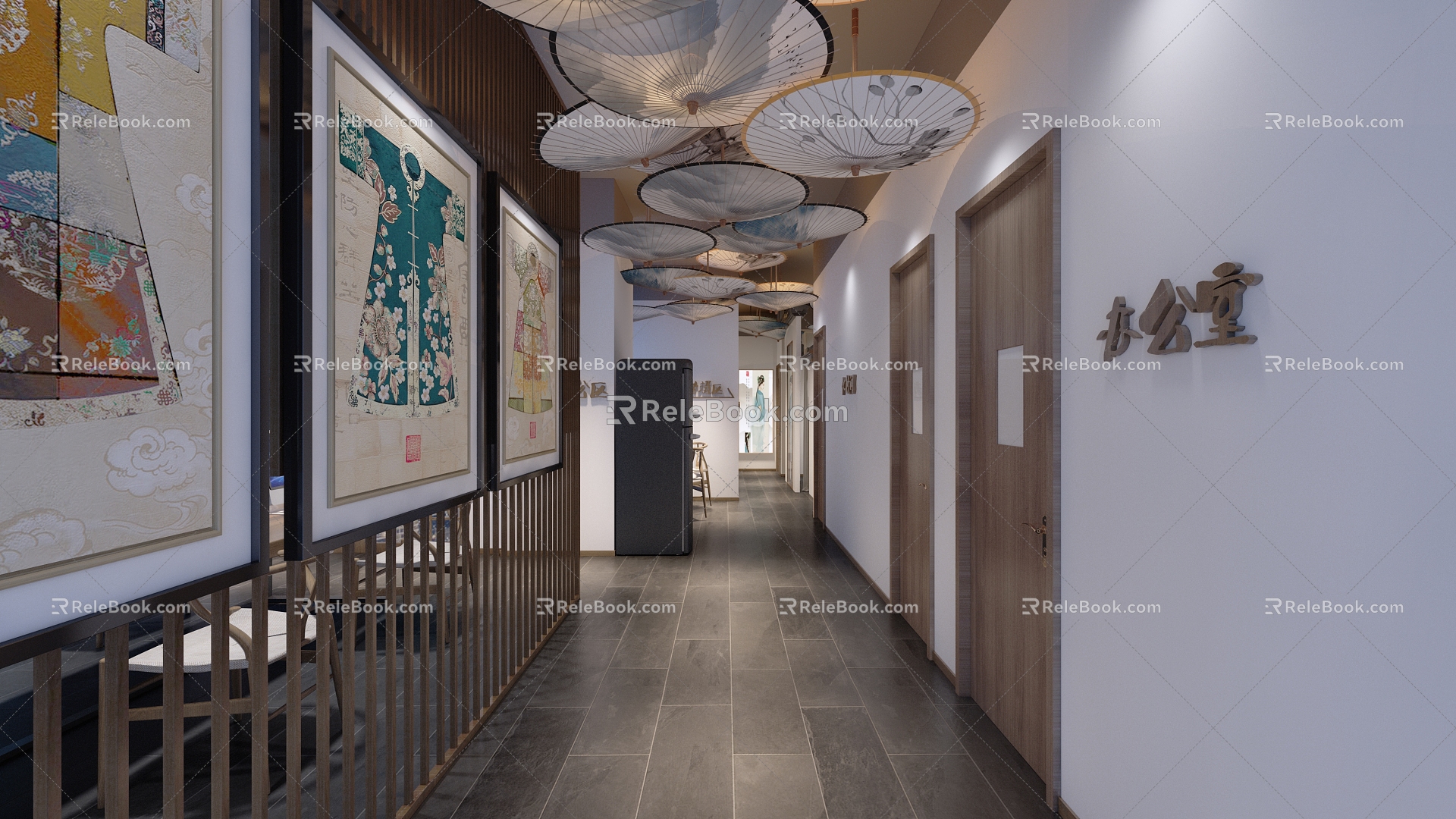 New Chinese Aisle Hanfu Office 3d model