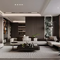 Modern Living Dining Room Interior With Sofa Coffee Table Rug And Circular Wall Decor