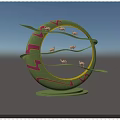 Roadside Landmark Facility With Circular Green Sculpture Flower Bed And Red Brick Pavement