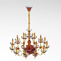 Vintage Multi Arm Chandelier With Candle Shaped Lights Red Glass And Gold Accents