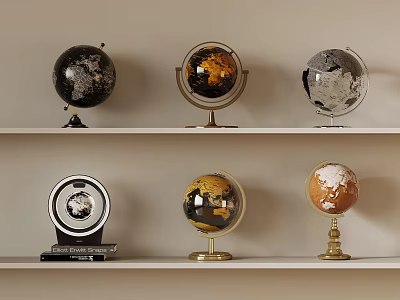 Stylish Table Lamps With Various Colors And Bases Displayed On Shelves 3d model