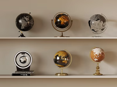 Stylish Table Lamps With Various Colors And Bases Displayed On Shelves 3d model