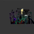 Vibrant Cartoon Scene With Colorful Characters Seated On Red Carpet And Fantastical Decorations