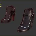Stylish Black High Heel Ankle Boots With Metal Buttons And Blue Glowing Details