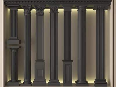 Elegant Multiple Dark Classical Columns With Ornate Capitals And Soft Lit Background 3d model