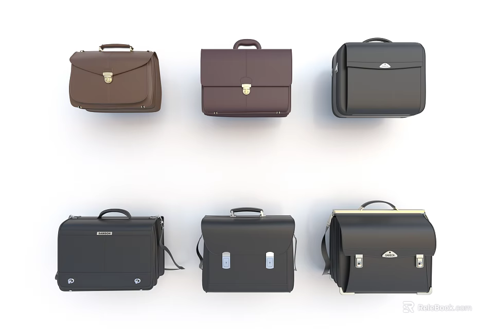 Stylish Leather Briefcases In Various Colors With Different Lock And Handle Designs 3d model 