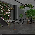 Living Plant Wall Decor In Modern Restaurant Interior With Wooden Elements And Pendant Lights